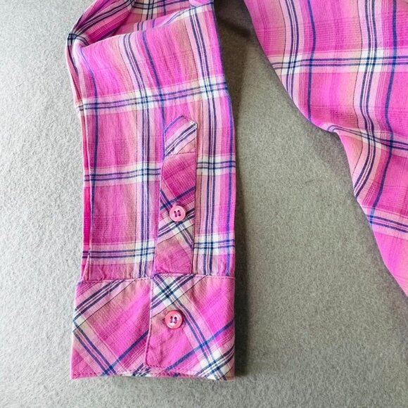 Kut from the Kloth Pink Flannel Long Sleeve Shirt Size XL Western Barbiecore - Picture 5 of 9